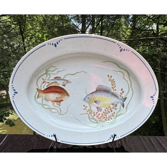 Rare Fitz and Floyd Serving Fish Platter La Mer 1996 14.5” Beach Decor